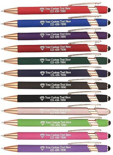 EinzigGeschenk Personalisierte Kugelschreiber mit Gravur | 12er-Pack Metall-Kugelschreiber | Inklusive Logo & Textgravur | Geschenk für Lehrer, Abschluss oder Mitarbeiter (Mehrfarbig)