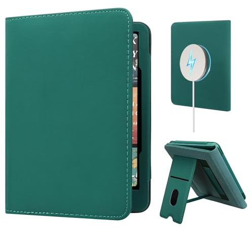 Funda con soporte para Kindle Paperwhite de 7 pulgadas de 12ª generación 2024 con correa de mano, compatible con iPhone MagSafe, para almohadillas de carga inalámbricas Samsung/Belkin/Anker, encendido