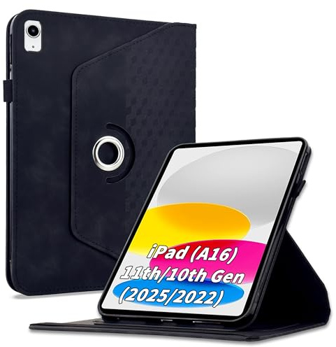 Vkooer Custodia girevole a 360, compatibile con iPad (A16) 11th/10th Generation (2025/2022), girevole a 90 gradi, per tablet iPad da 11th 1 pollici, nero