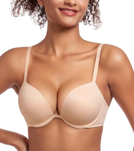 Lemorosy Women's Deep Plunge Push Up Underwire Thick Padded Bra | Deep V, Low Cut, Add 2 Cups, Plus Size, Seamless, Adjustable Straps, Everyday Wear, Comfort Lift