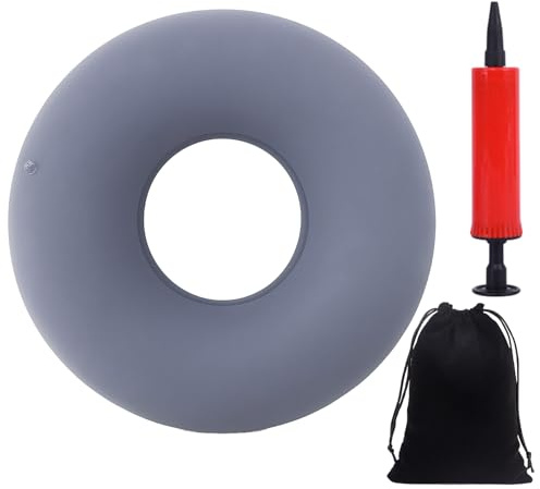 BbiuRer Hämorrhoiden Sitzkissen, Sitzring Nach Op, Steißbeinkissen, Aufblasbarer Sitzring, mit Pumpe und Aufnahmebeutel Donut Kissen Sitzkringel für Entlastung Steißbein Steißbeinschmerzen(Grau)