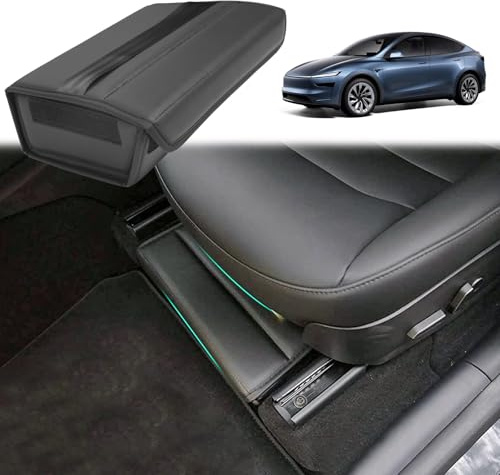 GAFAT Tesla Model Y 2021-2024 Under Seat Organiser, Tesla Model Y 2024 Storage Box Made of PU Leather and Magic Sticker, Main Driver & Passenger