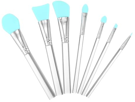 LOORGVEL 7 pezzi Pennelli Cosmetici con Acrilico Trasparente Setole Silicone per Maschere Applicatore per Fondotinta e Make Up Strumenti Cosmetici Facili e Resistenti per Liquido e