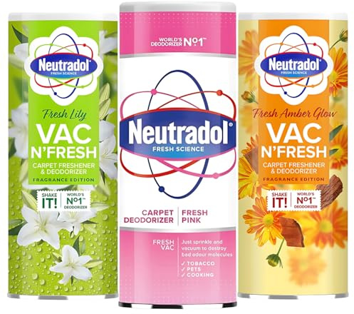 Neutra Vac n Fresh Mixed Carpet Freshener Deodorizer Bundel Set Fragrance Edition | Lily Fresh, Pink Fresh, Amber Glow Fresh 350gx3