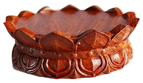 Peosaard Pedestal Stand, Wood Pedestal Stand 4.7x1.6 Inch Lotus-Shaped Wood with Detailed Carving for Plant Pot, Teapot, Vase & More, Riser