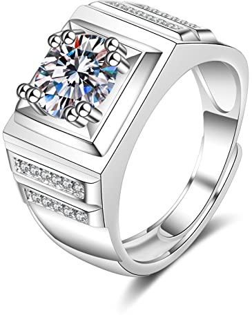 Ayoiow Ringe Herren Weißgold, Siegelring Labordiamant Verlobungsring 750 Weissgold, 18k Weißgold Herren Ringe