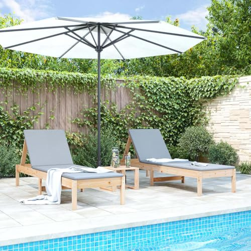 Owoxanthellate 2 Sonnenliegen Kiefernholz 199,5x60x74 cm verstellbare Rückenlehne Latten-Design klappbar für Garten Balkon und Pool 70 kg belastbar