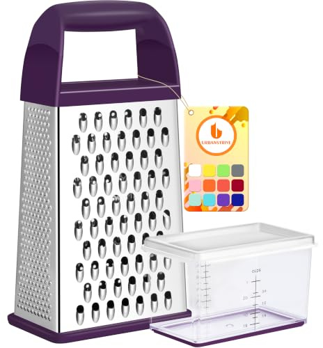 Cheese Grater With Container Box Grater Stainless Steel Kitchen Purple | Dishwasher Safe 4 Sided Vegetable Shredder Zester Cheese Shredder Box Gratters for Carrot Potato Parmesan Citrus Lemon Gift