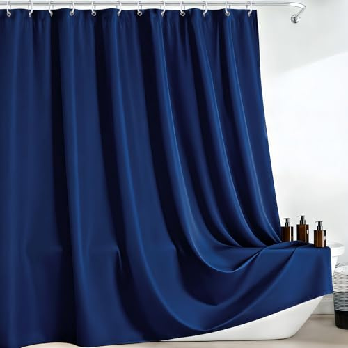 FAVORTALK Duschvorhang 180X200 Anti Schimmel & Waschbar Wasserabweisend Badewanne Vorhang aus Polyester Shower Curtain Mit Gewicht und 12 Duschvorhang Haken Dunkelblau H200 x B180 cm (1er Pack)