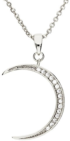 Löb 750er Weißgold vergoldet Halskette Halbmond Anhänger Zirkonia Silber Damen Kette Mond Glitzer Steine Geometrisch Minimalistisch Elegant Modern