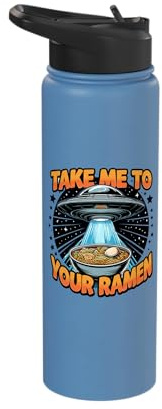 Take Me to Your Ramen Noodles Soup UFO Abduction Funny Ramen Stainless Steel Insulated Water Bottle