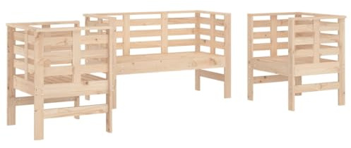Qnhdfrt 3-TLG. Garten-Lounge-Set aus massivem Kiefernholz, Sitzgruppe für Garten und Terrasse, robuster Gartenstuhl und Gartenbank, unbehandeltes Holz, rustikales Design