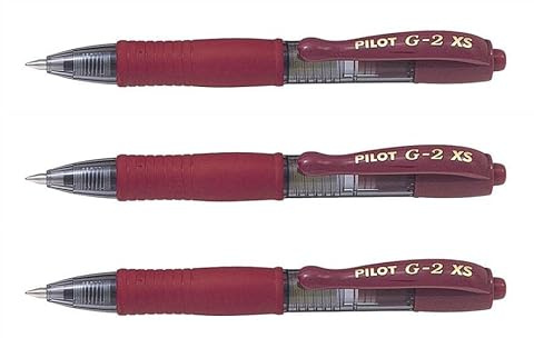 Pilot Set of 3 Mini Gel Ink Rollerball Pens G2 XS7 Pixie Line 0.4 mm (Ball 0.7 mm) Burgundyaa