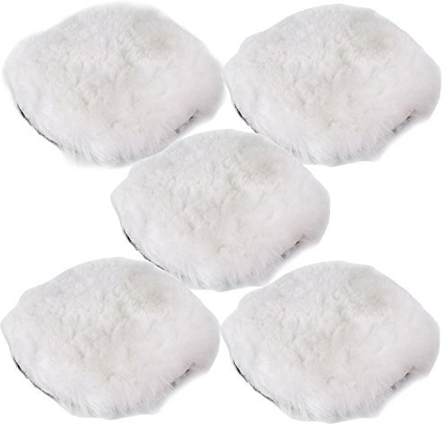 Polierfell 5 / 125mm Pad Polierhaube Polierset für Poliermaschine, Wollhaube Polierpad Wollpad Polierfell Wollpuffer Polierhauben Lammfell für Autopoliermaschinen(5 Stück)