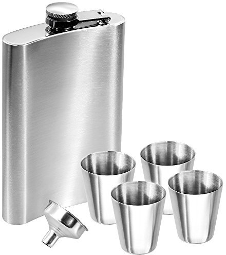 Anpro Stainless Steel Flask & Funnel and 4 Small Glasses Set,10 oz 285ml