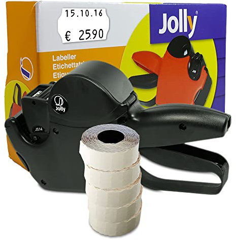 Preisauszeichner Set Jolly S14 inkl. 5 Rollen 26x16 Preisetiketten - weiss ablösbar | MHD Datumsauszeichner | HUTNER
