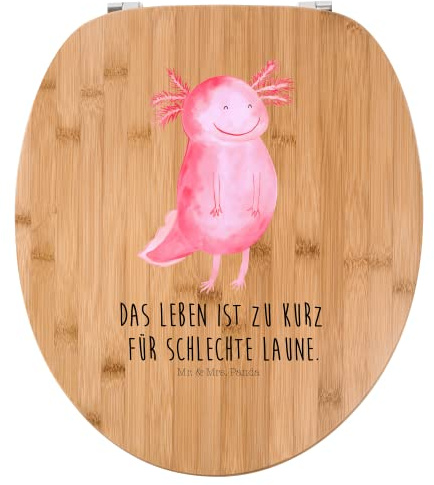 Mr. & Mrs. Panda Motiv WC Sitz Axolotl Glücklich - Geschenk, Klodeckel, lebensfroh, Molch, Klobrille, Schwanzlurch, gute Laune, Toilette, Motivation,