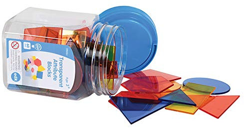 edxeducation Transparente Blöcke - Mini Glas Set mit 60 Stück - Farbenfrohe Plastikformen - Lichtkasten Zubehör - Sensorisches Spiel - Mathe Manipulativ für Kinder