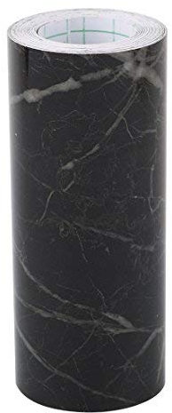 PVC selbstklebende Wandleiste, selbstklebend, zum Abdecken von Fliesen aus Keramik, gerissener oder antiker Böden, 16,4 cm, Marmor-Motiv, Schwarz