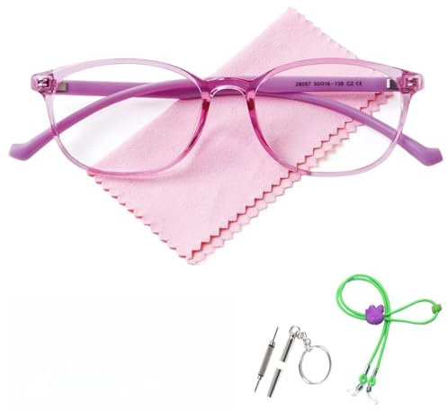 AetrvoHope Blue Light Blocking Glasses with Case for kids and Teens Boys & Girls, Children's Ultralight Clear Frame Anti Eyestrain & Uv400 Glasses (Clear Purple)