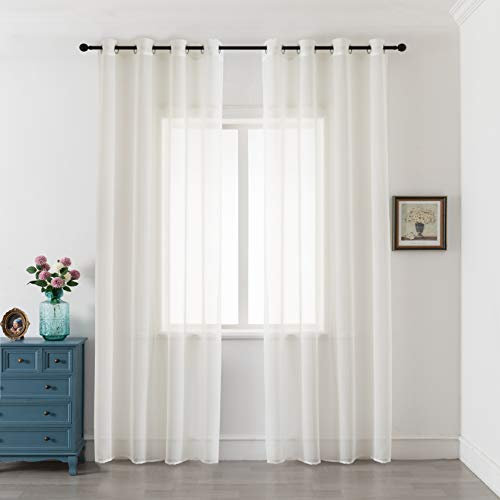 GIRASOLE HOME Coppia Tende Voile Trasparenti Effetto Lino Tenda per Soggiorno Camera Cameretta Balcone Finestra e Interni 2 Pannelli con Occhielli (Panna, 140x290cm)