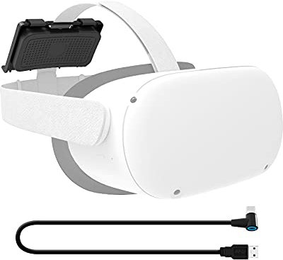 Kewing VR Headset Mobiler Strom Befestigungswinkel Kompatibel mit Oculus Quest/Quest 2/HTC Vive - Powerbank ​Fall für Kopfband/Taillenband (Mit USB Kabel)