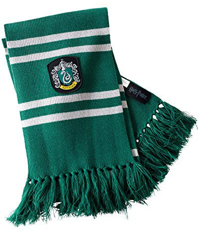 Elbenwald Harry Potter Schal Slytherin Hausfarben mit Wappen Patch und Fransen 24 x 170 cm grau grün