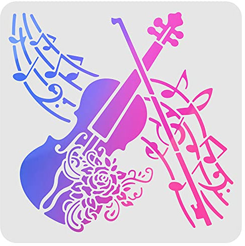 FINGERINSPIRE Musikschablonen Vorlage 30x30cm Kunststoff Musiknoten Zeichnung Malschablonen Quadratische Wiederverwendbare Violinschablonen zum Malen auf Holz, Boden, Wand und Stoff