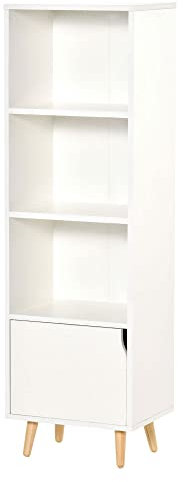 HOMCOM Estantería para Libros con 3 Estantes Abiertos y Cajón Librería Moderno para Almacenamiento Juguetes CDs Plantas 40x30x129,5 cm Blanco
