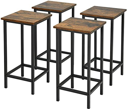 GIANTEX Set 4 Sgabelli da Bar Industriali in Legno e Ferro | Seduta 62 cm con Poggiapiedi, Ideali per Cucina Soggiorno Caffè Bistrot, Portata 150KG, 30x30x62cm