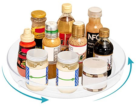 WWW Lazy Susan Turntable Spice Rack, Rotating Lazy Susan Fridge Organiser Holder for Kitchen and Pantry Plastic Cupboard Organiser Storage Rack for Spice Jars, Snacks, Drinks, Make up