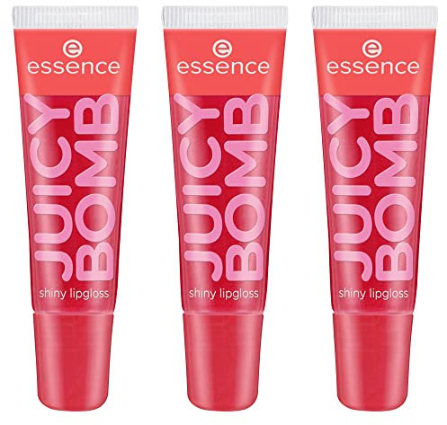 essence JUICY BOMB shiny lipgloss, Nr. 104, Rot, glänzend, strahlend frisch, schimmernd, vegan, ohne Alkohol, ohne Parabene, ohne Mikroplastikpartikel, 3er Pack (3x10ml)