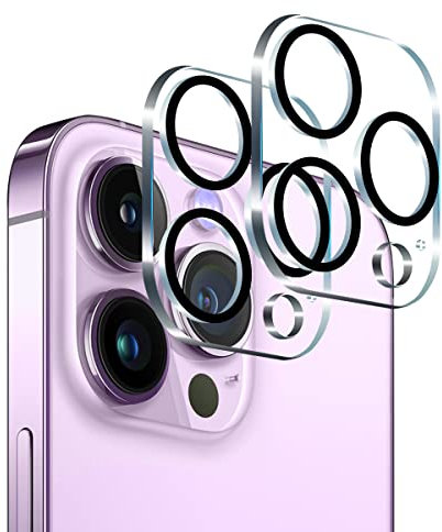 Yiunssy Protector Cámara para iPhone 14 Pro/iPhone 14 Pro Max [2 Piezas],Cámara Trasera Lente, Alta definición/9H de Dureza/2.5D,Protector Cámara Cristal Templado para iPhone 14 Pro / 14 Pro Max