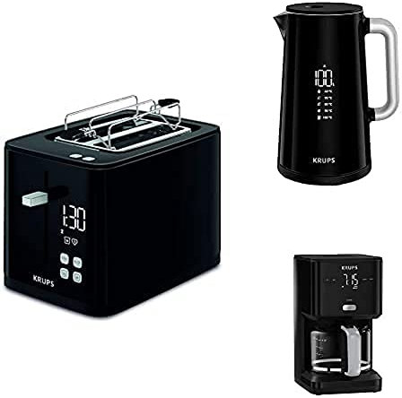 Krups Smart'n Light Frühstücks-Set |Toaster mit Countdown-Funktion |1,7L Wasserkocher mit 5 Temperaturstufen | 1,25L Filterkaffeemaschine mit Warmhaltefunktion |Geräte mit digitaler Anzeige | schwarz