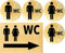 Clever Pool Aufkleber WC Toiletten Set Damen + Herren Schild – wetterfest - Toilettenschild – Türschild – Folienschild – D = 148 mm, Hinweisschilder Holz rustikal (2 WC Herren+Damen+Pfeil rechts Holz)
