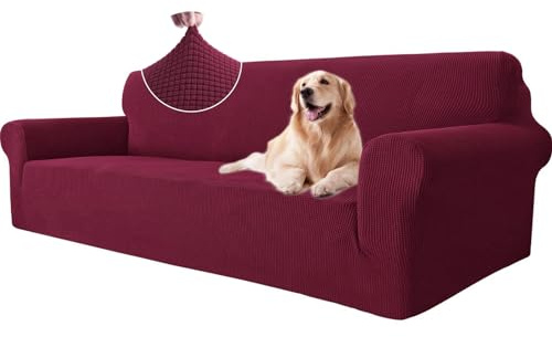 Ystyle Sofa überzug 4 Sitzer Mit Armlehne, Stretch Sofabezug rutschfest, Modern Sofa Cover Für Hunde Haustiere, Atmungsaktiv Couch überzug Mit Elastic Bottom, Bordeaux