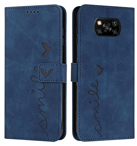 EATCYE Coque pour Xiaomi Poco X3 NFC/Poco X3 Pro, Étui Housse en Cuir PU Magnetique Flip [Pochette de Portefeuille], Etui de Protection pour Xiaomi Poco X3 NFC/Poco X3 Pro (Bleu)