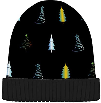 Weihnachtsbaum Neujahr Winter Gold Schwarz Beanie Slouchy Gerippte Mütze Damen Herren Sport Strickmütze für kalten Winter, Farbe 2011, Einheitsgröße, Color2011, Einheitsgröße