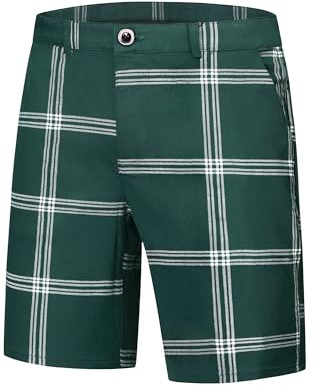 Lars Amadeus Pantalon court à carreaux pour homme, coupe droite, devant plat, short de golf chino d'été formel, Vert, 58