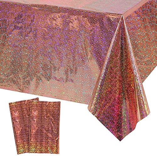 Xinfin 2 Stück Einweg Tischdecke, Bierzeltgarnitur, Folientischdecke, 137x274cm Rechteck Wasserdicht Tischtuch für Kinder Geburtstag Hochzeit Verlobung Picknick Party Dekoration (Rosegold)