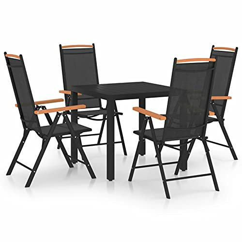 Chusui 5-TLG. Garten-Essgruppe, Gartentisch Mit Stühlen Set, Gartenmöbel Set, Sitzgarnitur Garten, Esstisch Stühle Set, Gartensitzgruppe, Terassen Möbel, Aluminium Schwarz