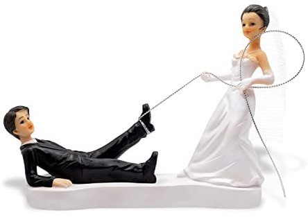 Topper per Torta con Statuine Sposi, Decorazione Nuziale Coppia Statuette Figure Sposo e Sposa Corda Matrimonio Sposalizio Divertente in resina - Altezza h 13cm