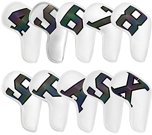 Golfeisen-Abdeckungen, 10 Stück, Golfeisen-Kopfhüllen, Leder, Golfeisenabdeckungen, bunt, Golfschläger-Kopfhüllen für Eisen mit Magic Tape Fit Titleist, Callaway, Ping