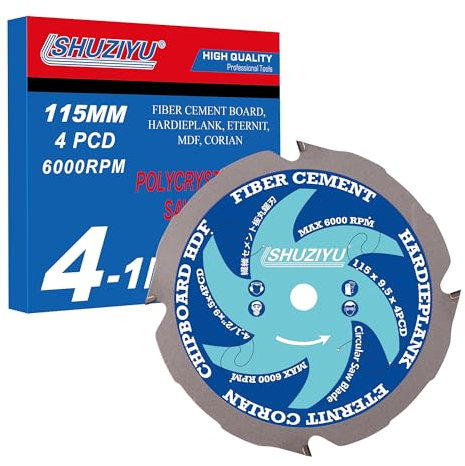 LSHUZIYU 115mm-4PCD, Centre hole 9.5mm, Polycrystalline Diamond Tipped 4 PCD, Hardie blade, Fiber Cement Board Circular Saw Blade