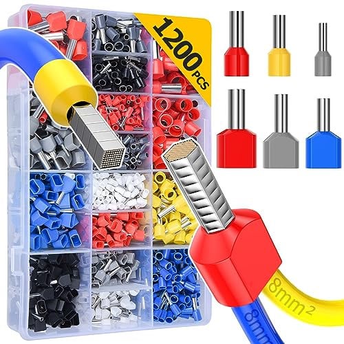 0.5-16mm² Twin Bootlace Ferrules, Dual Terminals,1200pcs Crimp Connectors, Double Wire Quick Connect, All-copper Core, High Insulation Protection