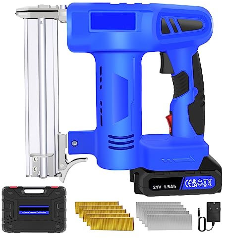 Cordless Nail Gun 2-in-1 Nailer Stapler Gun Battery Operated for DIY Fabrics Upholstery Home Improvement Wood Underlay Carpenting, with 500 Staples 500 Nails Battery Charger and Storage Case