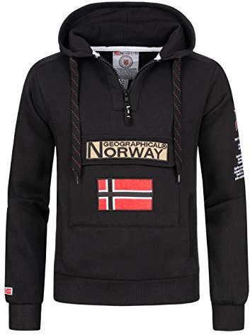 Geographical Norway Felpa Manica Lunga Gymclass Hoodie Uomo 35% Poliestere. 65% Cotone Nero L