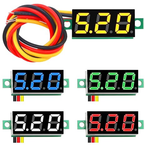 YIXISI 5 Stück 0.28 Zoll Mini Digital Voltmeter, Messbereich DC 0-100V Drei-Draht Spannungsprüfer, Verpolungsschutz und Genaue Druckmessung (Rot, Gelb, Blau, Grün, Weiß)
