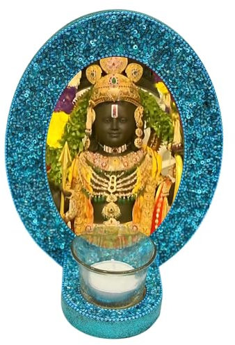 Ayodhya Lord Ram Lalla Ji Picture/Ram Lalla Ji Photo Frame with Tealight Cup for Blessings Blue Colour (Pack Of 1)