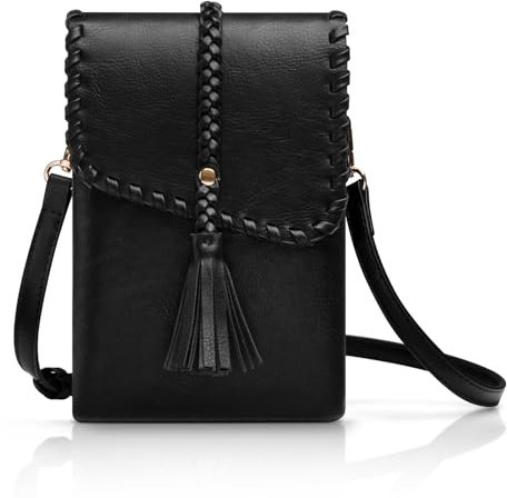 Vulkitty Small Crossbody Bags for Women, Mobile Phone Bags for Women Crossbody, Tassel Designer leather Cell Phone Small Handbag Passport Shoulder Cross Body Bag, Phone Purses with Adjustable Strap